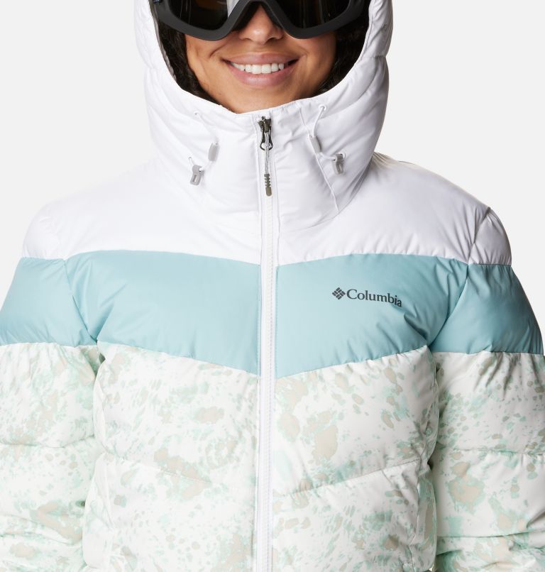 Thumbnail: Women's Abbott Peak Insulated Waterproof Ski Jacket, Color: White Flurries Print, White, Aqua Haze, image 4