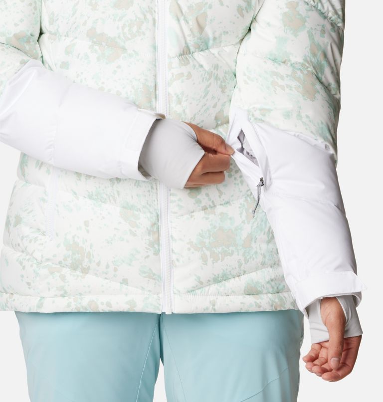 Thumbnail: Women's Abbott Peak Insulated Waterproof Ski Jacket, Color: White Flurries Print, White, Aqua Haze, image 8