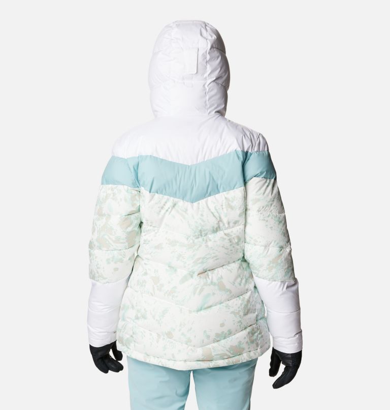Thumbnail: Women's Abbott Peak Insulated Waterproof Ski Jacket, Color: White Flurries Print, White, Aqua Haze, image 2