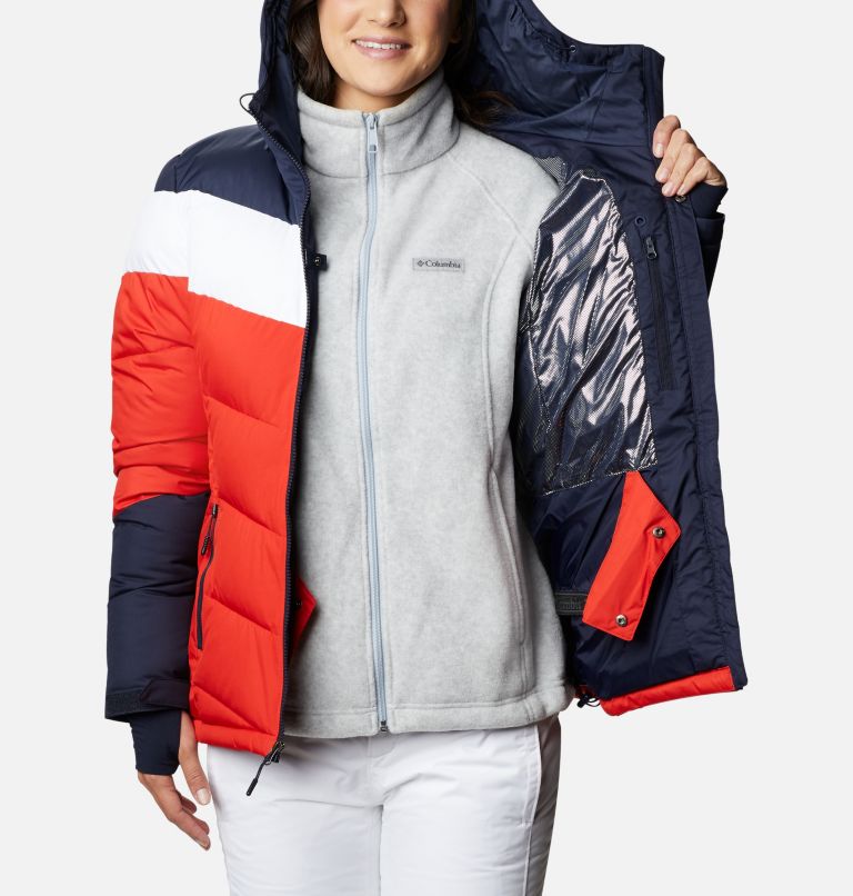 Women's Abbott Peak Insulated Ski Jacket, Color: Bold Orange, Dark Nocturnal, White, image 5