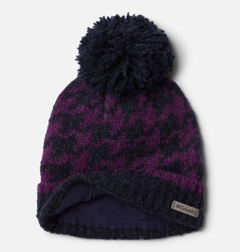 Pine Street Pom Pom Beanie | 575 | O/S, Color: Plum Houndstooth, Dark Nocturnal, image 2