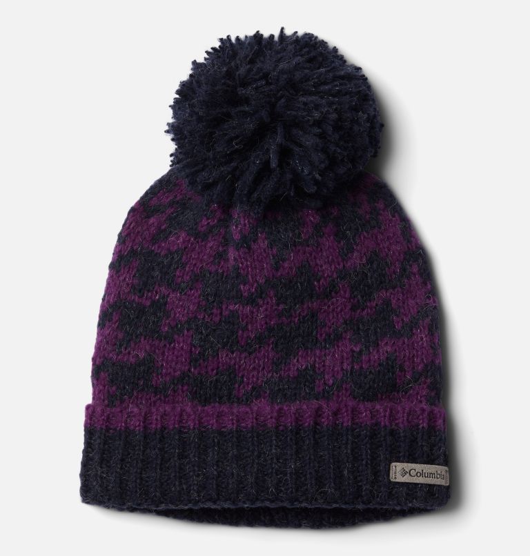 Pine Street Pom Pom Beanie | 575 | O/S, Color: Plum Houndstooth, Dark Nocturnal, image 1