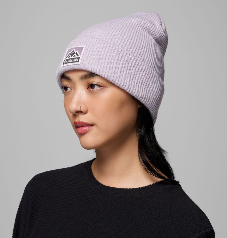 Whirlibird Cuffed Beanie, Color: Lavender Pearl, Mountains, image 4