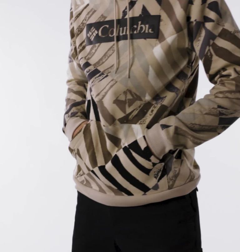 M Columbia Logo Printed Hoodie, Color: Ancient Fossil Block Print Heather
