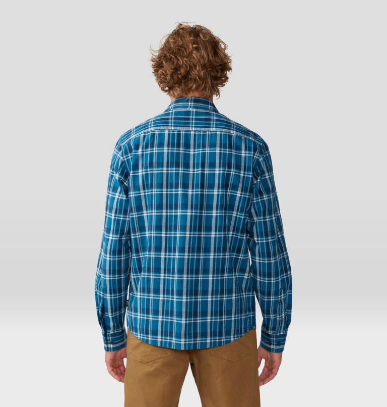 Men's Big Cottonwood Long Sleeve Shirt, Color: Dark Caspian Trailhead Plaid, image 2