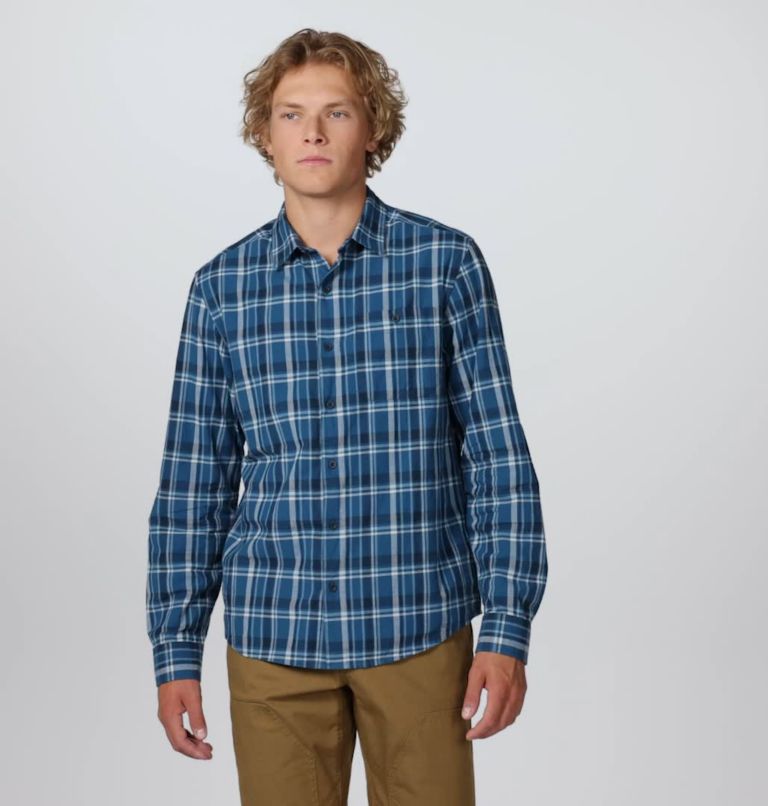 Men's Big Cottonwood Long Sleeve Shirt, Color: Dark Caspian Trailhead Plaid