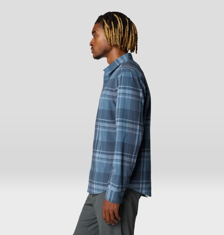 Men's Big Cottonwood Long Sleeve Shirt, Color: Adriatic Blue Fireside Plaid, image 3