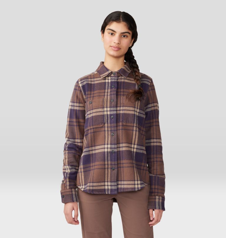Women's Plusher Long Sleeve Shirt, Color: Blurple Plaid Print, image 1