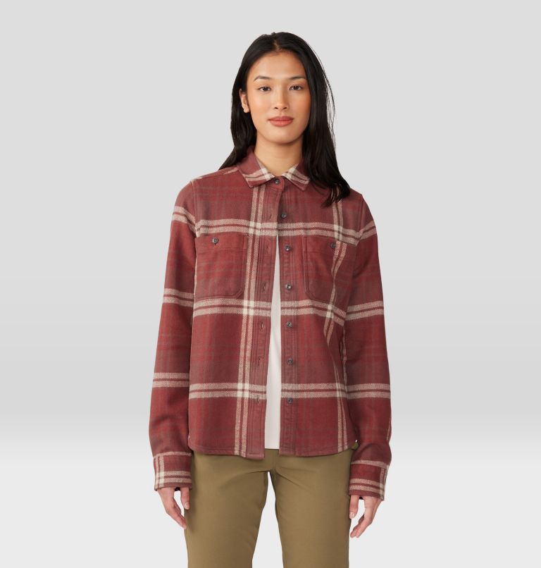 Women's Plusher Long Sleeve Shirt, Color: Clay Earth Plaid Print, image 7