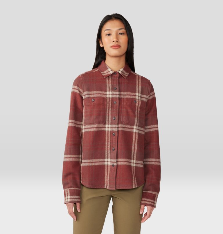 Women's Plusher Long Sleeve Shirt, Color: Clay Earth Plaid Print, image 1