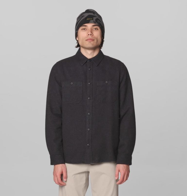 Men's Plusher Long Sleeve Shirt, Color: Black Melange