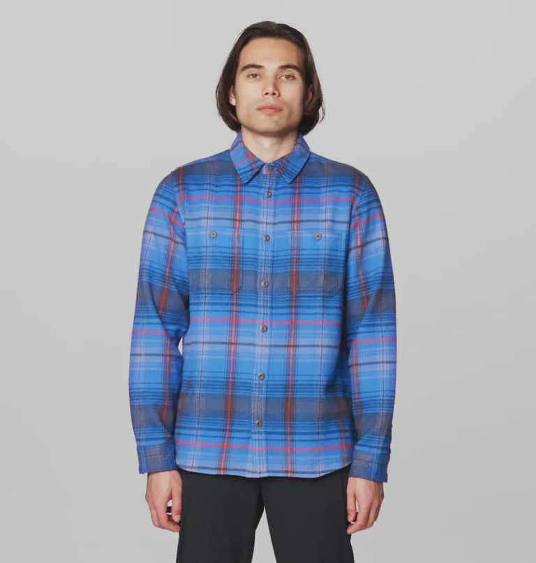Men's Plusher Long Sleeve Shirt, Color: Arctic Sky Wyoming Plaid