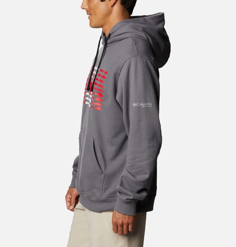 Men's PFG Fish Flag Hoodie, Color: City Grey, CAN Fish Flag, image 3