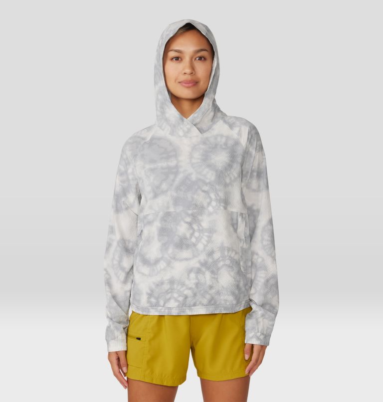 Women's Sunshadow Long Sleeve Hoody, Color: Grey Ice Spore Dye Print, image 1