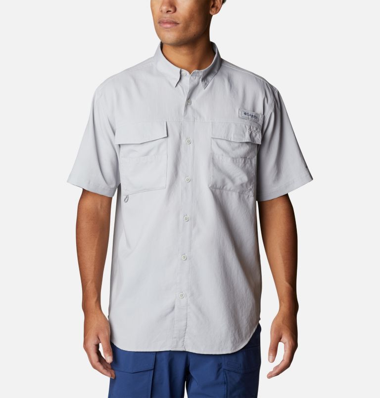 Men's PFG Blood and Guts IV Woven Short Sleeve Shirt, Color: Cool Grey, image 1
