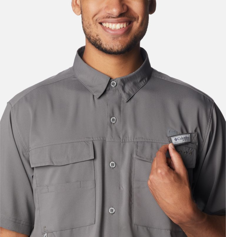 Thumbnail: Men's PFG Blood and Guts IV Woven Short Sleeve Shirt, Color: City Grey, image 4