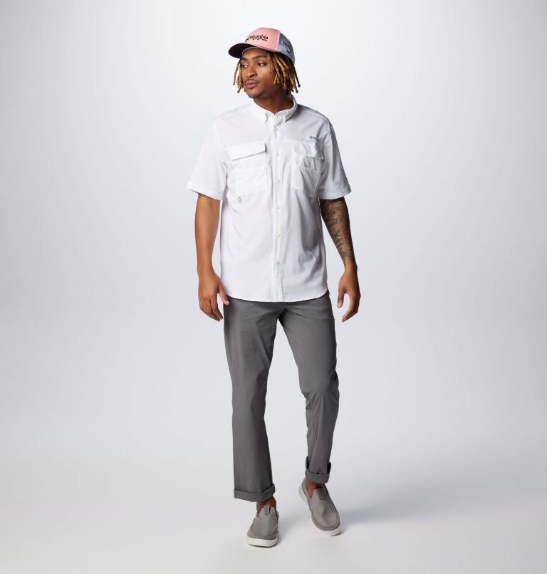 Men's PFG Blood and Guts IV Woven Short Sleeve Shirt, Color: White, image 3
