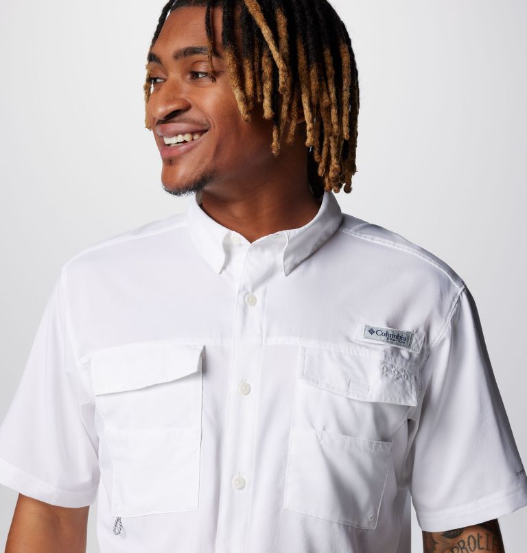Men's PFG Blood and Guts IV Woven Short Sleeve Shirt, Color: White, image 5