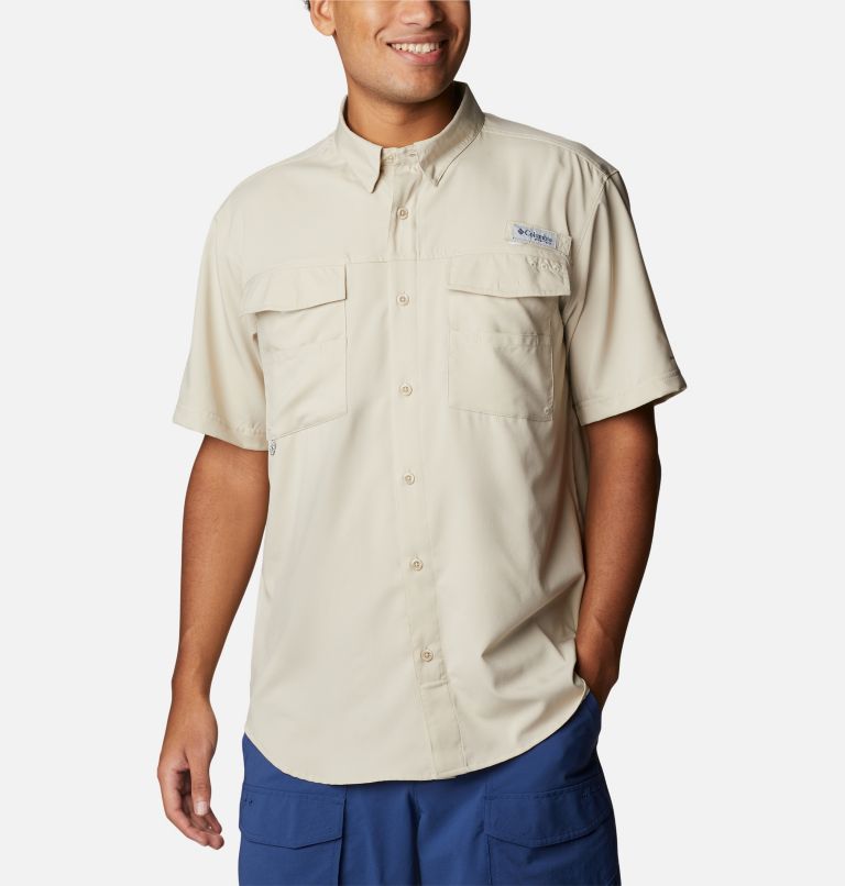 Thumbnail: Men's PFG Blood and Guts IV Woven Short Sleeve Shirt, Color: Fossil, image 1