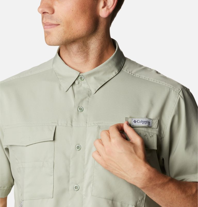 Men's PFG Blood and Guts IV Woven Short Sleeve Shirt, Color: Safari