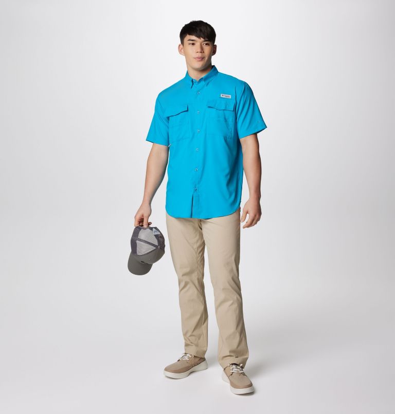 Men's PFG Blood and Guts IV Woven Short Sleeve Shirt, Color: Ocean Blue, image 3