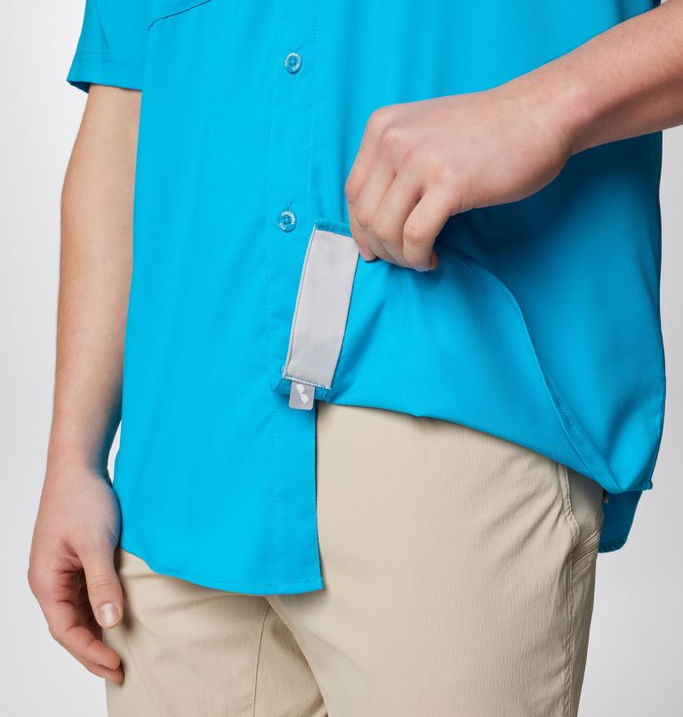 Men's PFG Blood and Guts IV Woven Short Sleeve Shirt, Color: Ocean Blue, image 7