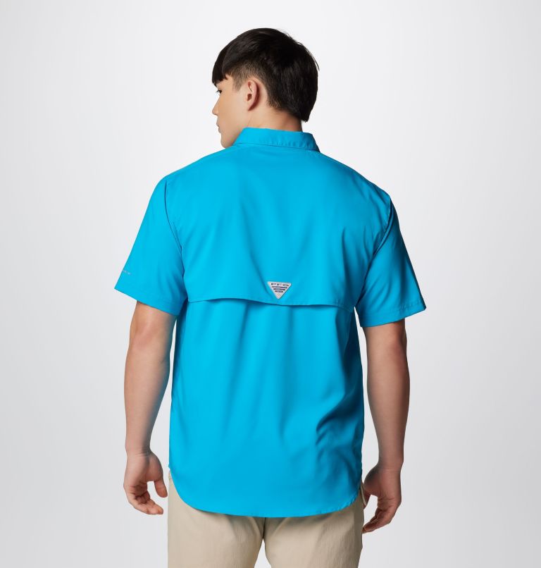 Men's PFG Blood and Guts IV Woven Short Sleeve Shirt, Color: Ocean Blue, image 2