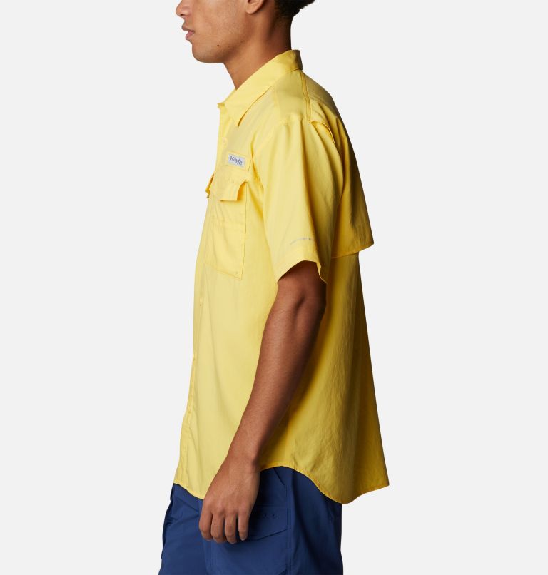 Men's PFG Blood and Guts IV Woven Short Sleeve Shirt, Color: Sun Glow, image 3