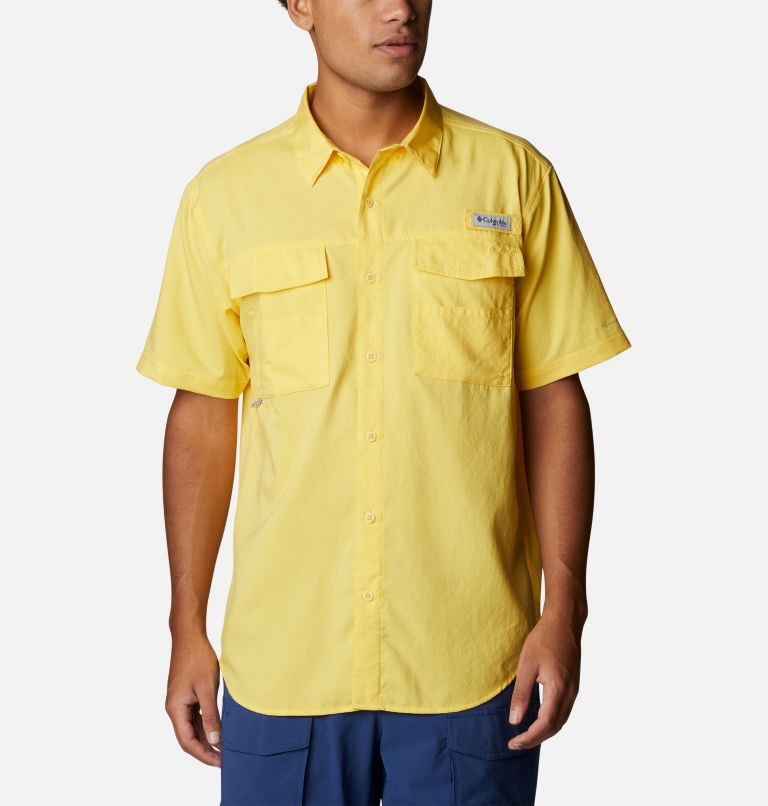 Thumbnail: Men's PFG Blood and Guts IV Woven Short Sleeve Shirt, Color: Sun Glow, image 1
