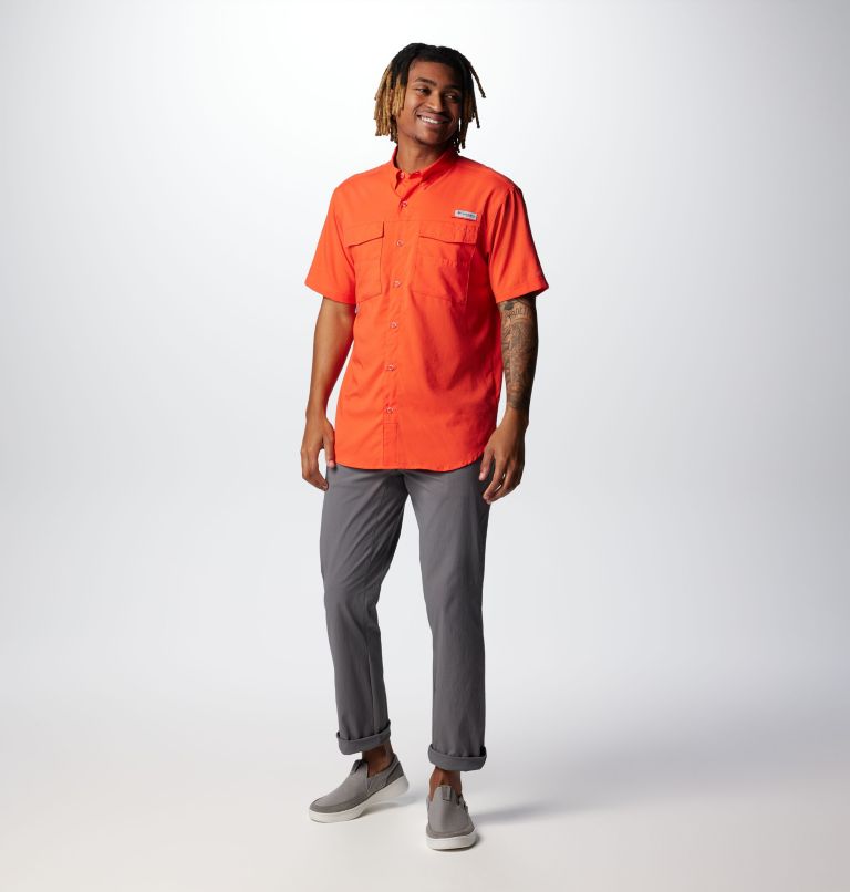 Men's PFG Blood and Guts IV Woven Short Sleeve Shirt, Color: Bright Poppy, image 3