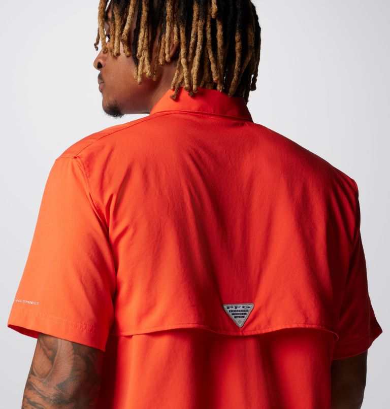 Men's PFG Blood and Guts IV Woven Short Sleeve Shirt, Color: Bright Poppy, image 6