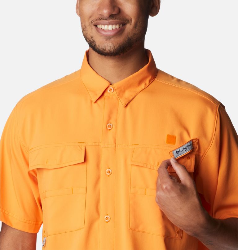 Men's PFG Blood and Guts IV Woven Short Sleeve Shirt, Color: Orange Blast, image 4