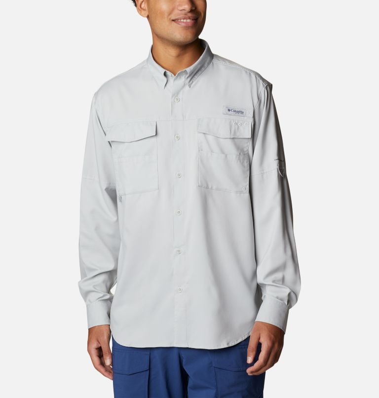 Men's PFG Blood and Guts IV Woven Long Sleeve Shirt, Color: Cool Grey, image 1