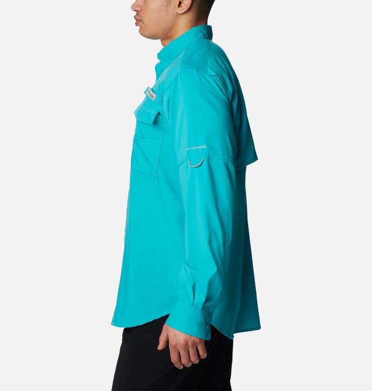 Men's PFG Blood and Guts IV Woven Long Sleeve Shirt, Color: Turquoise, image 3