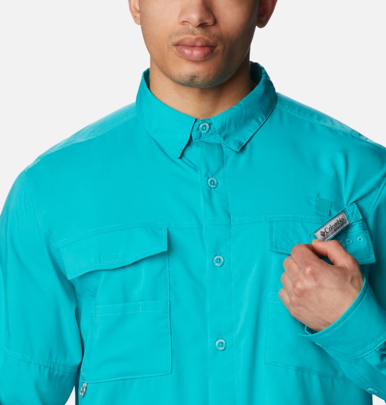 Men's PFG Blood and Guts IV Woven Long Sleeve Shirt, Color: Turquoise, image 4