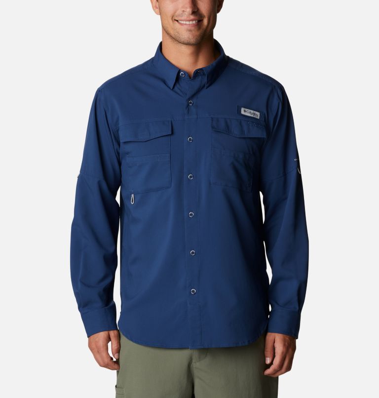 Men's PFG Blood and Guts IV Woven Long Sleeve Shirt, Color: Carbon