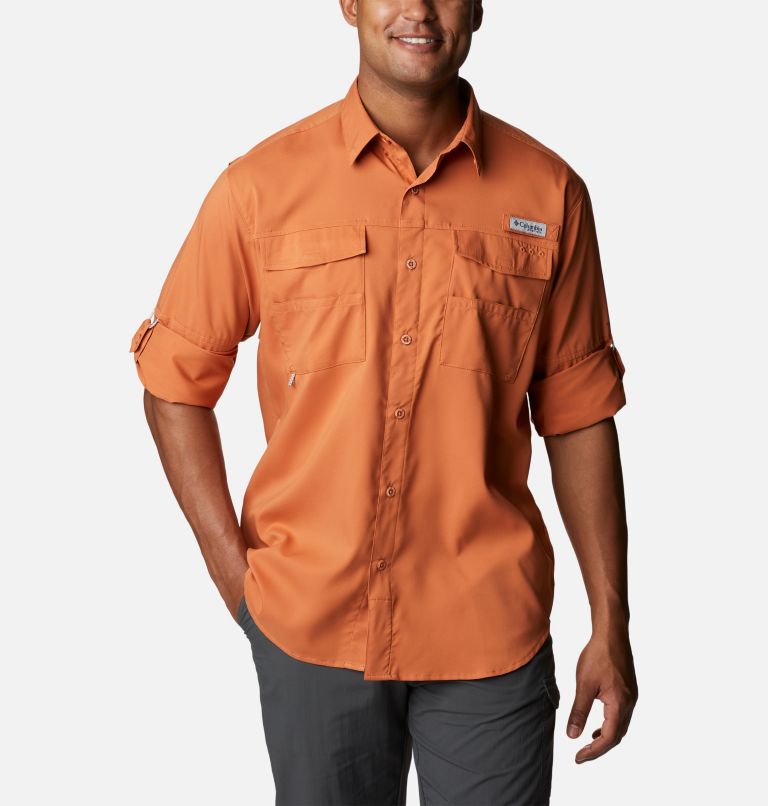 Thumbnail: Men's PFG Blood and Guts IV Woven Long Sleeve Shirt, Color: Island Orange, image 7