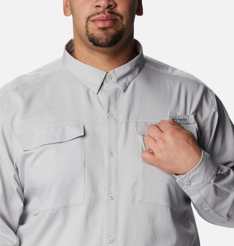 Thumbnail: Men's PFG Blood and Guts IV Woven Long Sleeve Shirt - Big, Color: Cool Grey, image 4