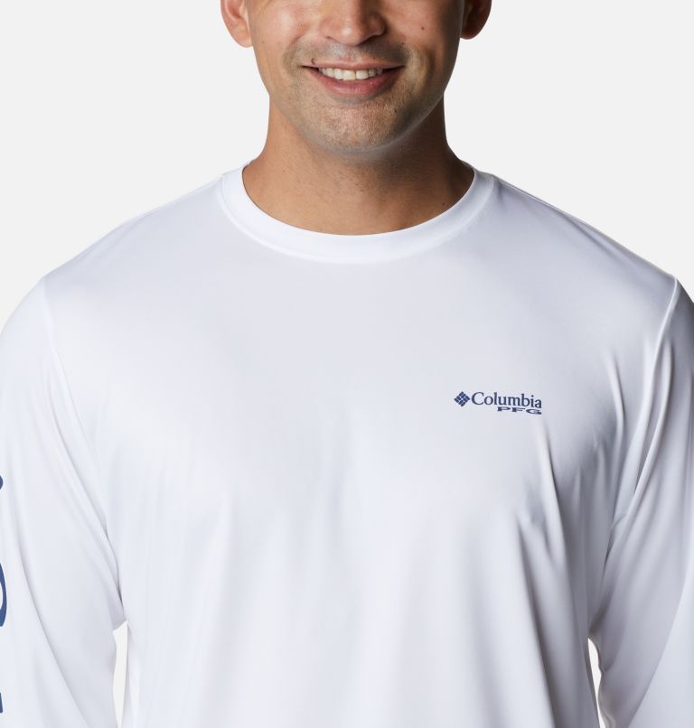 Men's PFG Terminal Tackle Carey Chen Long Sleeve Shirt, Color: White, Dorado