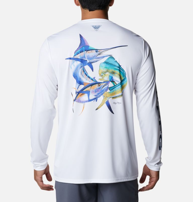 Men's PFG Terminal Tackle Carey Chen Long Sleeve Shirt, Color: White, Offshore Slam, image 1