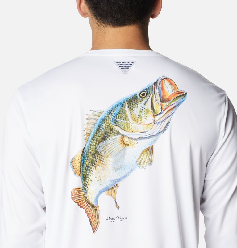 Thumbnail: Men's PFG Terminal Tackle Carey Chen Long Sleeve Shirt, Color: White, Bass, image 5
