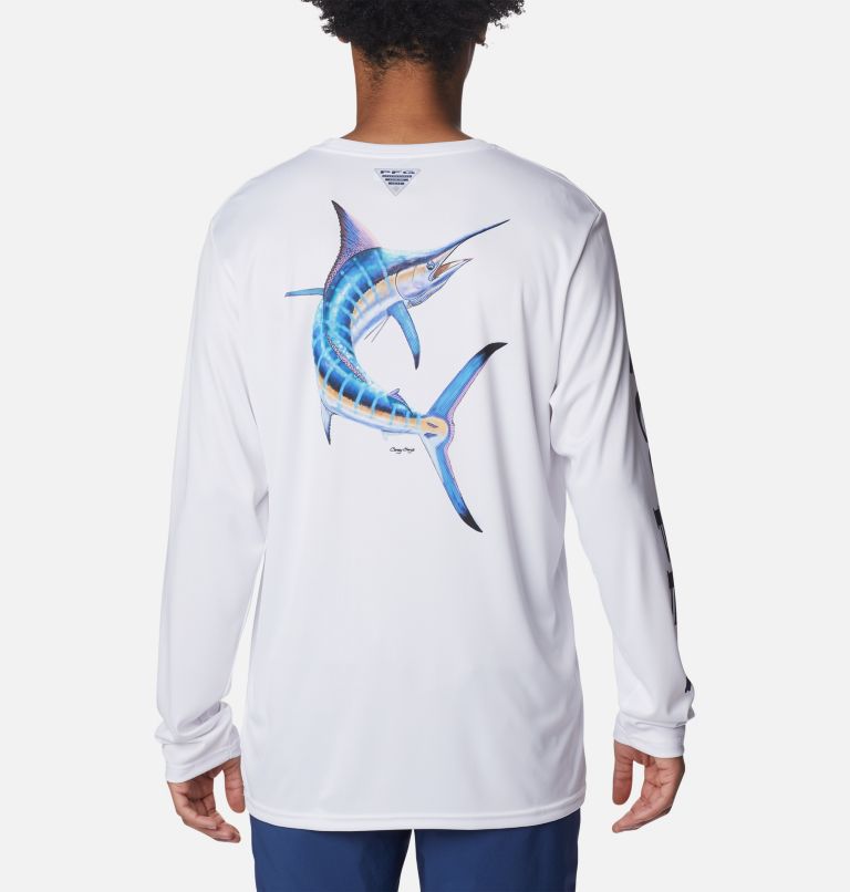 Men's PFG Terminal Tackle Carey Chen Long Sleeve Shirt, Color: White, Marlin, image 1