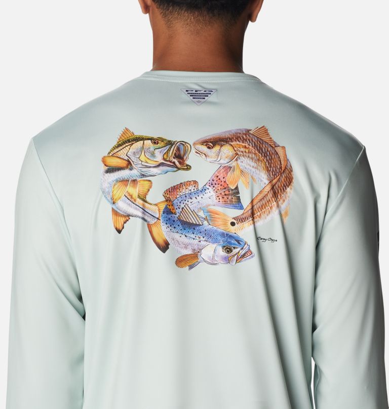Thumbnail: Men's PFG Terminal Tackle Carey Chen Long Sleeve Shirt, Color: Cool Green, Cypress Inshore Trio, image 5