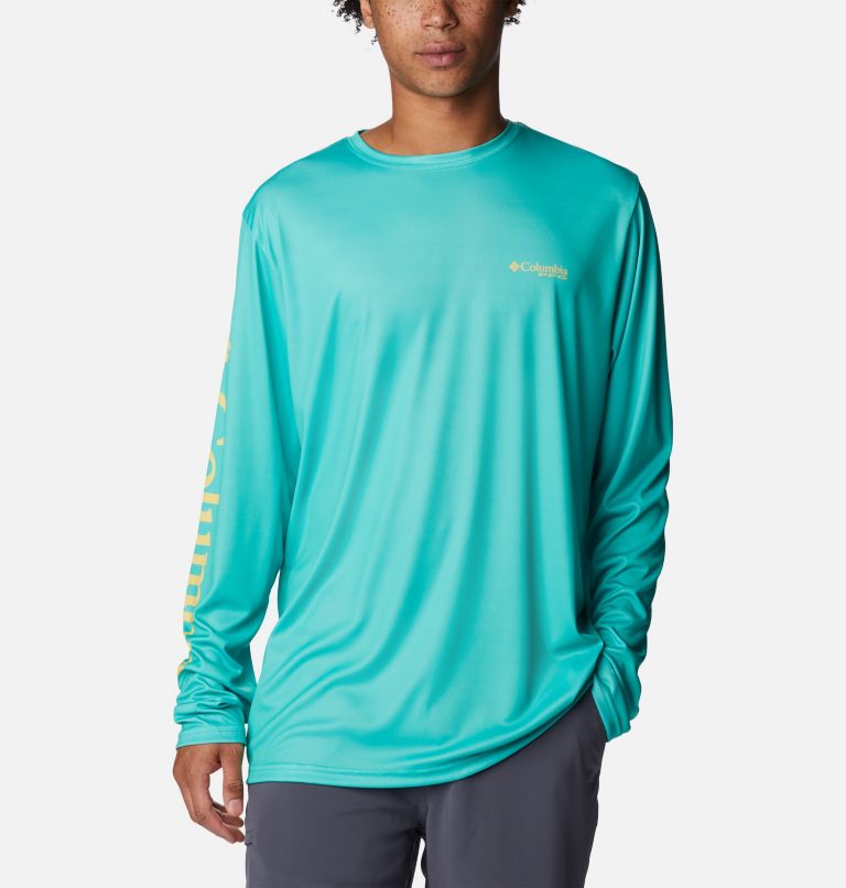Thumbnail: Men's PFG Terminal Tackle Carey Chen Long Sleeve Shirt, Color: Electric Turquoise, Marlin, image 2