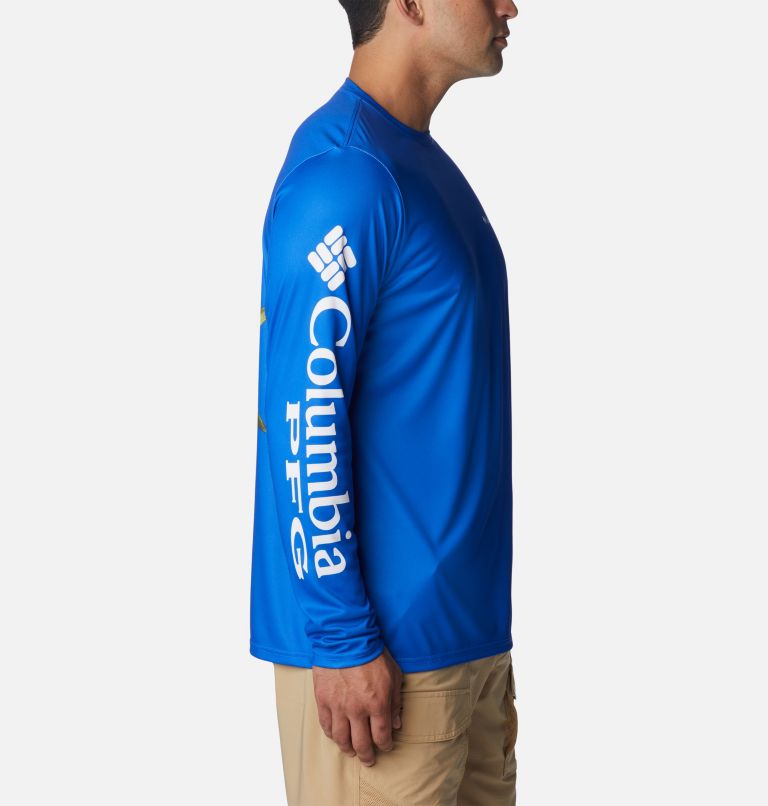Thumbnail: Men's PFG Terminal Tackle Carey Chen Long Sleeve Shirt, Color: Blue Macaw, Dorado, image 6