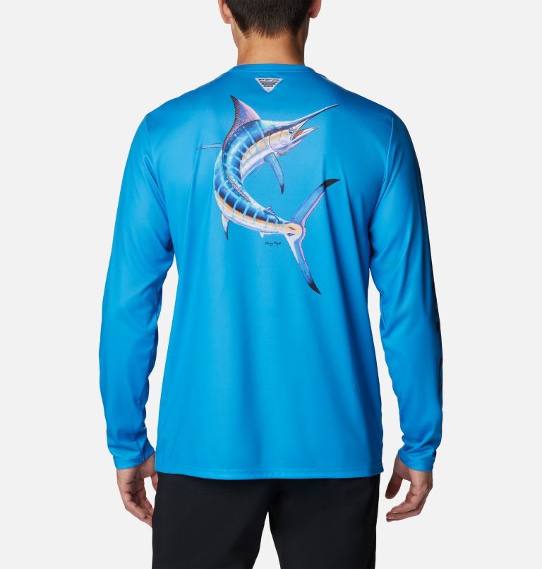 Men's PFG Terminal Tackle Carey Chen Long Sleeve Shirt, Color: Compass Blue, Marlin, image 1
