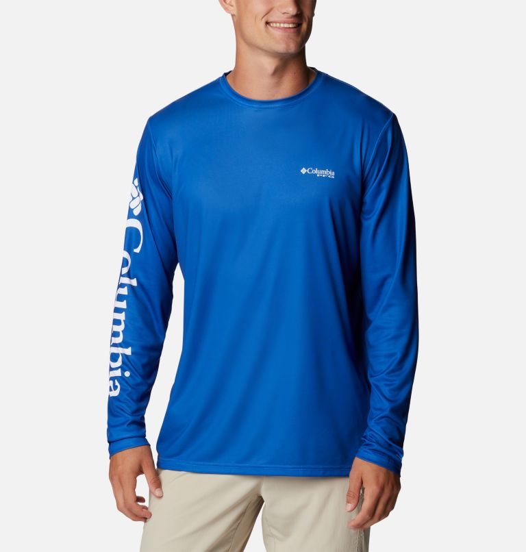Thumbnail: Men's PFG Terminal Tackle Carey Chen Long Sleeve Shirt, Color: Vivid Blue, White Intruder, image 2