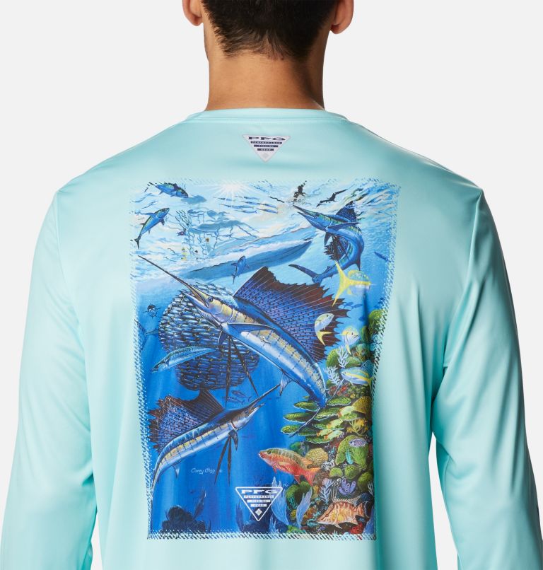 Thumbnail: Men's PFG Terminal Tackle Carey Chen Long Sleeve Shirt, Color: Gulf Stream, Vivid Blue Reef Cup, image 5