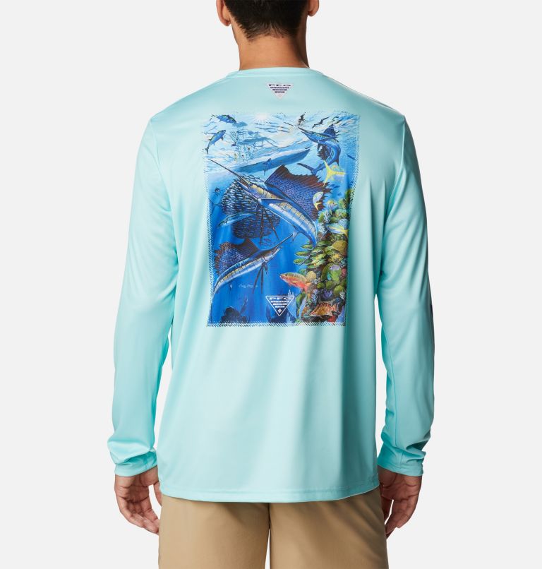 Men's PFG Terminal Tackle Carey Chen Long Sleeve Shirt, Color: Gulf Stream, Vivid Blue Reef Cup, image 1