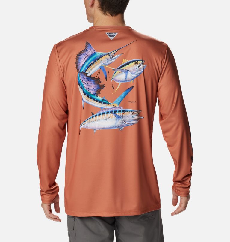 Thumbnail: Men's PFG Terminal Tackle Carey Chen Long Sleeve Shirt, Color: Island Orange, Pelagic Trio, image 1